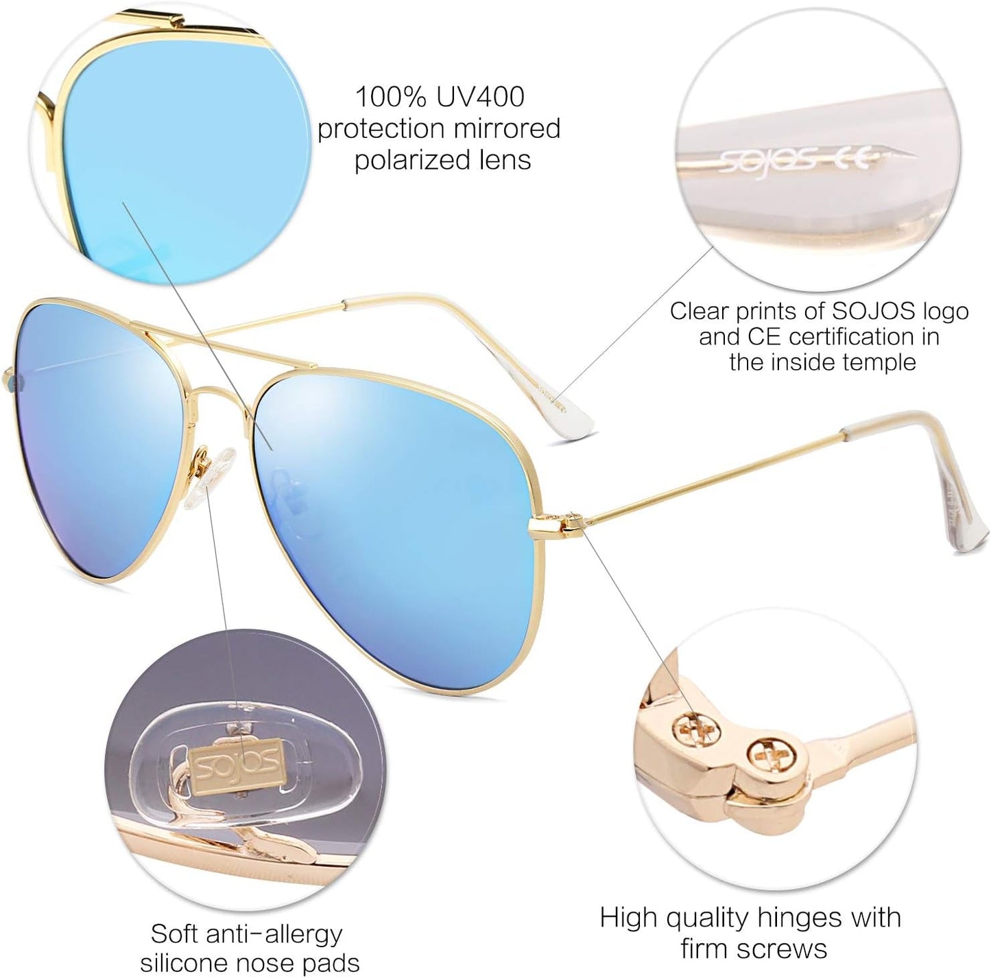 Classic Aviator Polarized Sunglasses for Men Women Vintage Retro Style