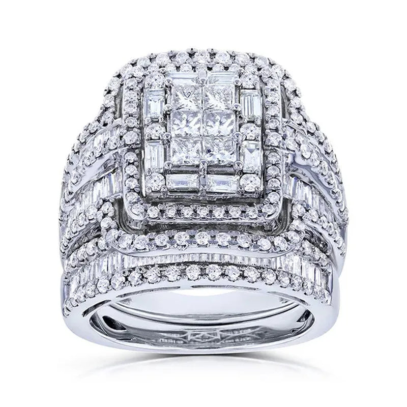 2pcs 100% Original 925 Silver Wedding Band Rings Princess Cut Zirconia Diamond Rings Set for Elegant Women Bridal Lover Rings Gifts Size5-11