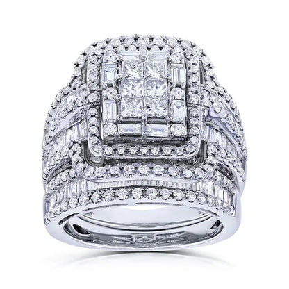 2pcs 100% Original 925 Silver Wedding Band Rings Princess Cut Zirconia Diamond Rings Set for Elegant Women Bridal Lover Rings Gifts Size5-11