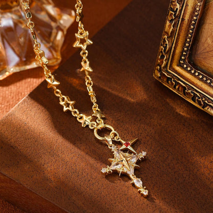 Elegant Gold-Tone Cross Necklace for Women - Lightweight Religious Jewelry with a Classic Touch - Adjustable 66Cm Chain