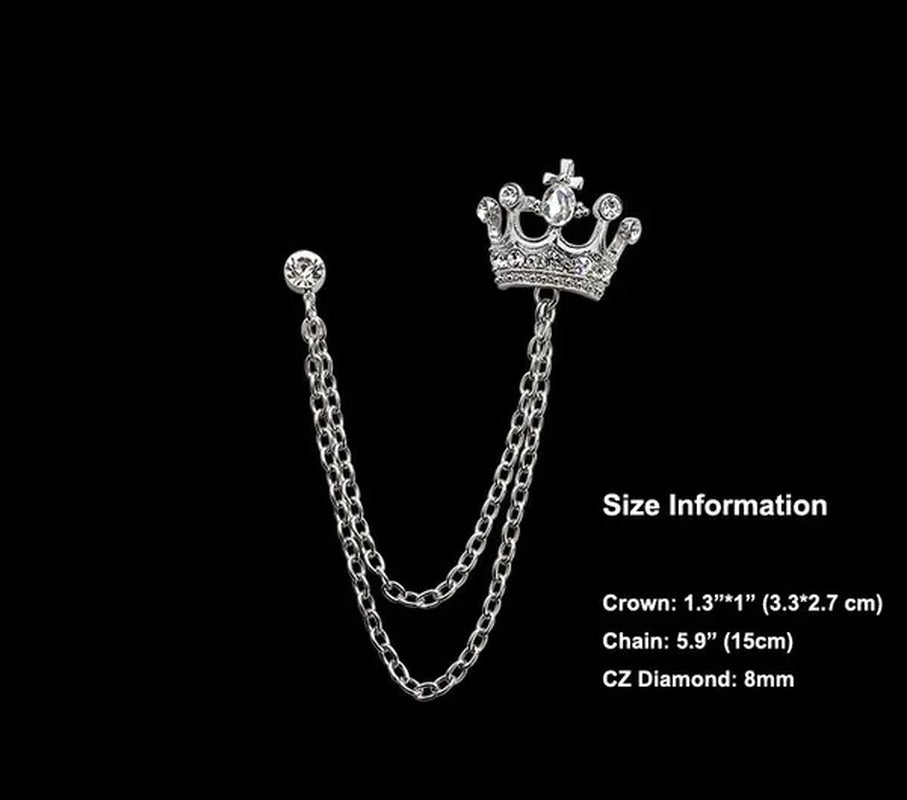 Classic European Crown Brooch Lapel Pin Men Suit Boutonniere Badge Brooches for Men Women Broches Chain Tassel Lapel Pins Gift