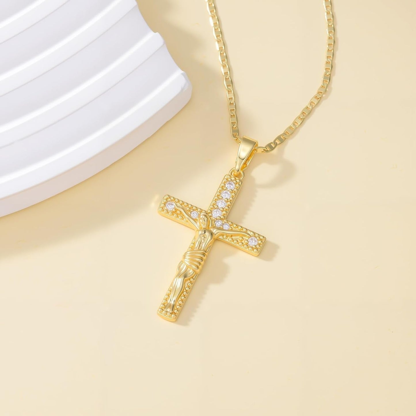 14K Gold Cross Necklaces for Women Crucifix Necklace Men Gold Cross Pendant Chain Jewlery 48Cm