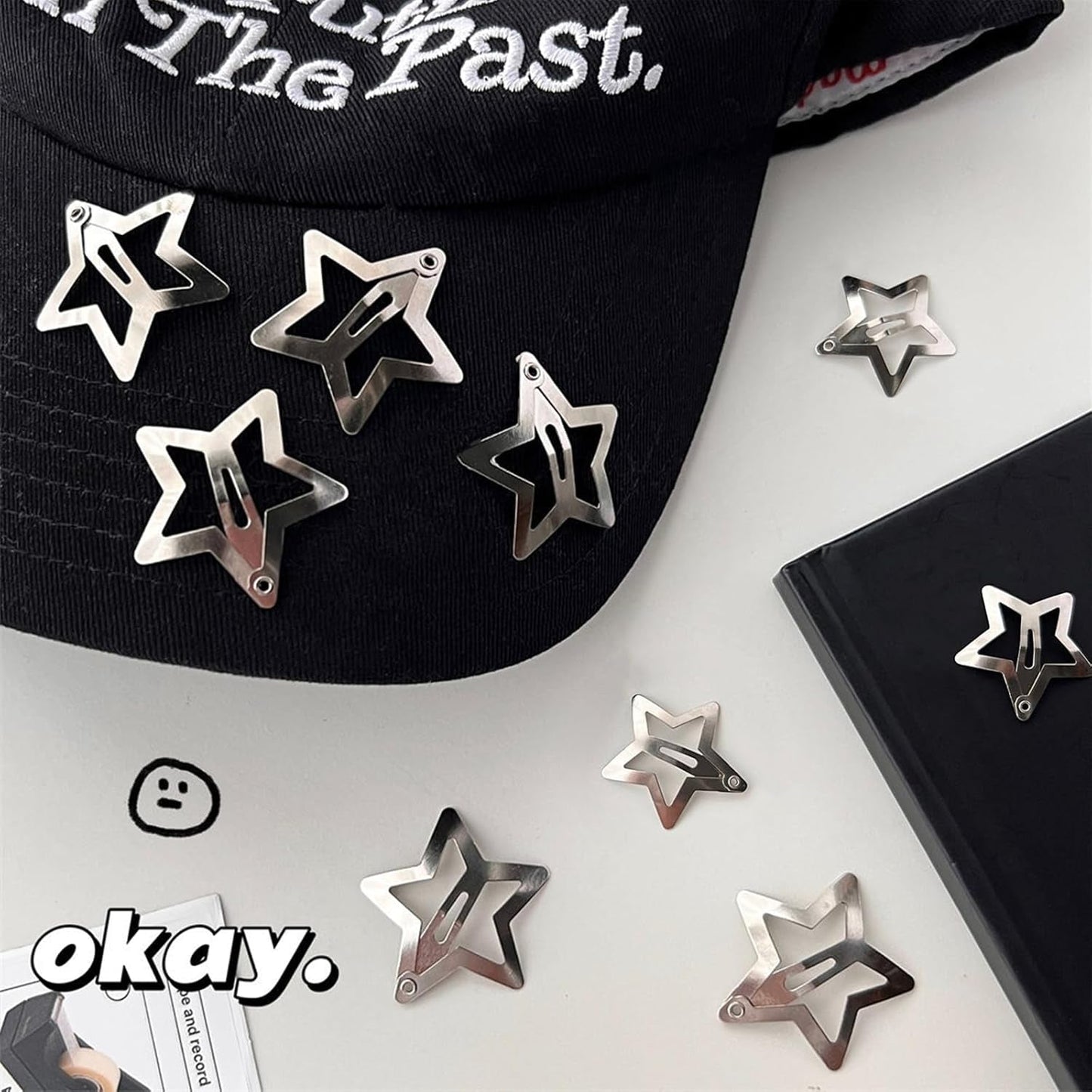 Star Hair Clips 2000S Y2K Snap Hair Barrettes Non Slip Star Hair Accessories Silver Metal Hair Clips for Girls Women -20 PCS 1.18", 1.57"