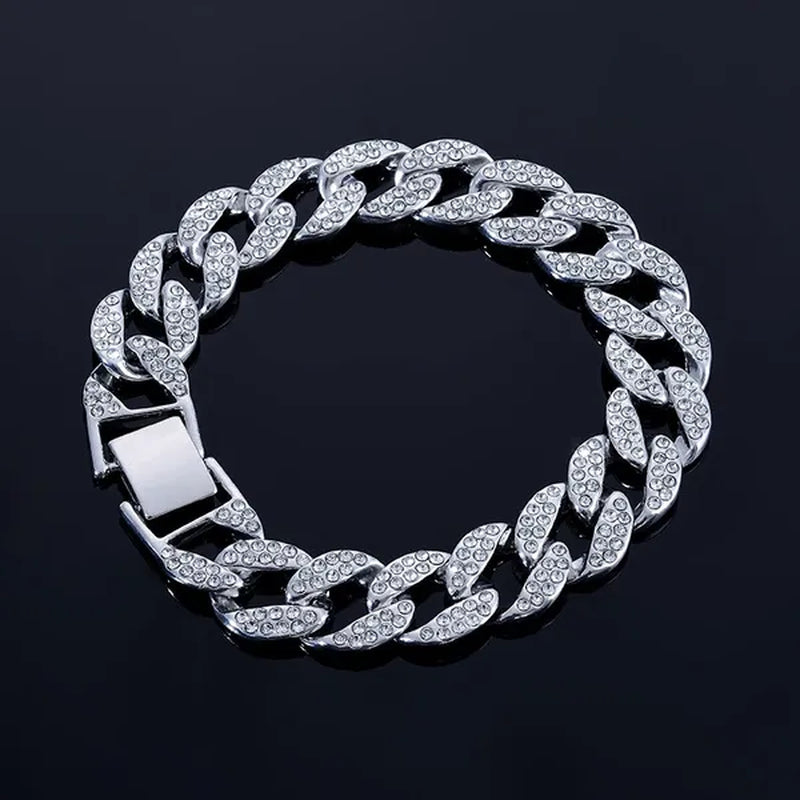 Hot jewelry diamond bracelet stainless steel bracelet Cuban men's gold bracelet platinum bracelet hip hop bracelet