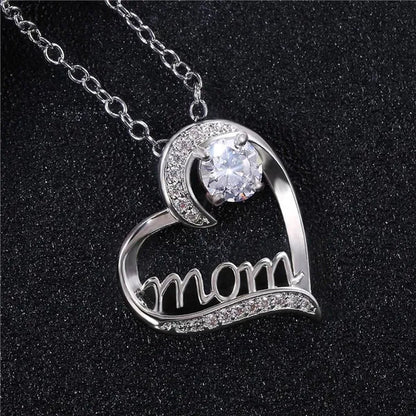 Love Mum Silver Plated Ruby MOM Character Emerald Necklace Jewelry Family Birthday Best Gift for Mother Mummy Party Wedding Band Necklace Christmas Gift