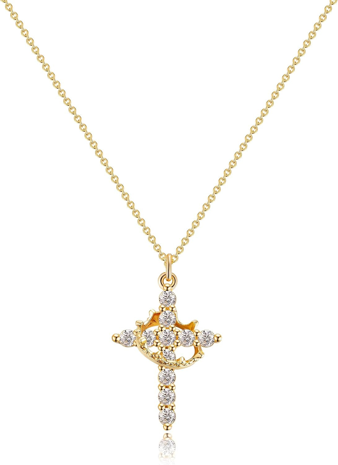 Christian Gift Stocking Stuffers Cross Necklace for Women-Dainty 14K Gold Plated/Silver Plated Pendant Necklaces Simple Cute Tiny Necklace Jewelry for Women