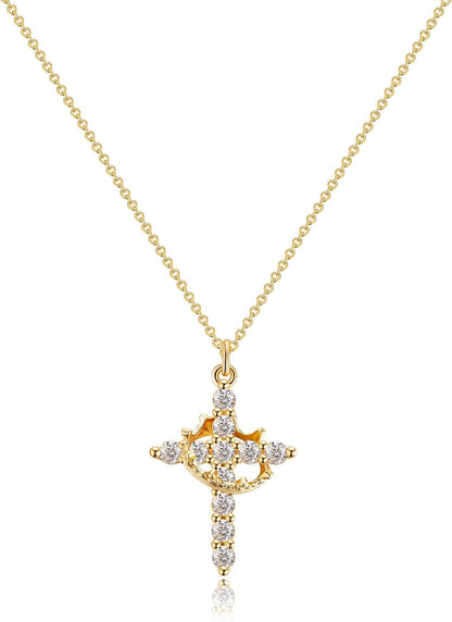 Christian Gift Stocking Stuffers Cross Necklace for Women-Dainty 14K Gold Plated/Silver Plated Pendant Necklaces Simple Cute Tiny Necklace Jewelry for Women