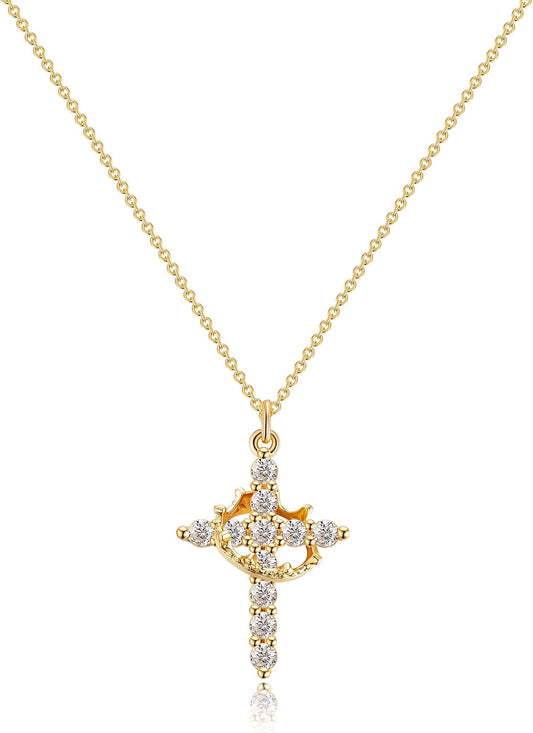 Christian Gift Stocking Stuffers Cross Necklace for Women-Dainty 14K Gold Plated/Silver Plated Pendant Necklaces Simple Cute Tiny Necklace Jewelry for Women