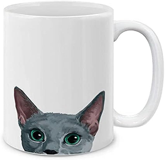 Russian Blue Cat Ceramic Coffee Mug Tea Cup, 11 OZ - WORLD TIME VISITS