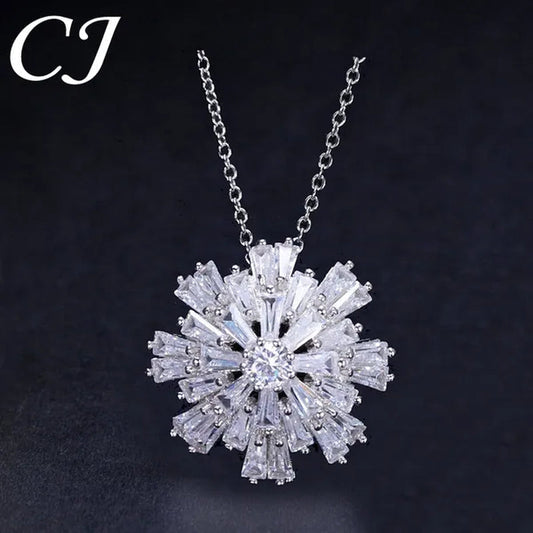 CANDICE Elegant Big Snowflake Pendant Necklace Inlay Luxury Quality Multi Cut CZ Diamond Women Banquet Jewelry With Silver Plating