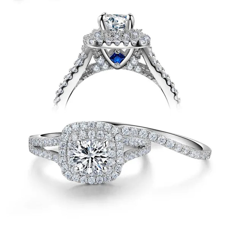 Newshe Vintage Wedding Ring Sets AAAAA Cubic Zirconia Double Halo Engagement Rings for Women Solid 925 Sterling Silver Sz 4.5-13