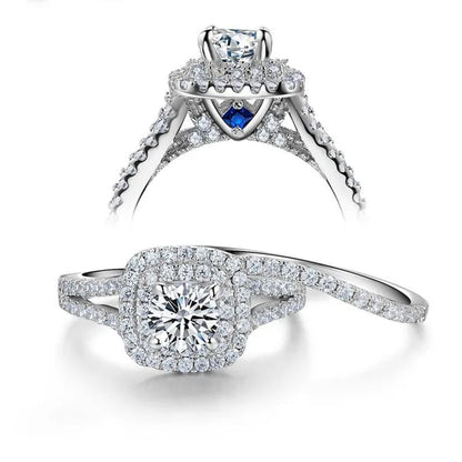 Newshe Vintage Wedding Ring Sets AAAAA Cubic Zirconia Double Halo Engagement Rings for Women Solid 925 Sterling Silver Sz 4.5-13