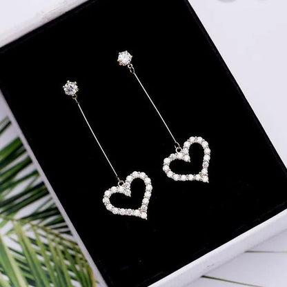 New Exquisite Korean Women's Fashion  Diamond Long Tassel Heart-shaped Pendant Earrings Jewelry Gift