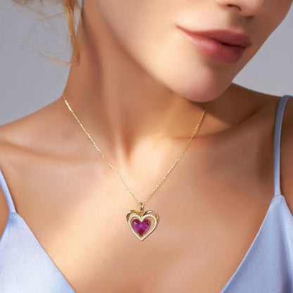 Jupiter Heart Gemstone Pendant Necklace - 14K Gold Plated Genuine Gemstone Heart Pendant with Cubic Zirconia for Woman, Natural Birthstone Heart Necklace Jewelry Gifts for Valentine'S Day, Mother'S Day, Birthday Jewelry Gifts…
