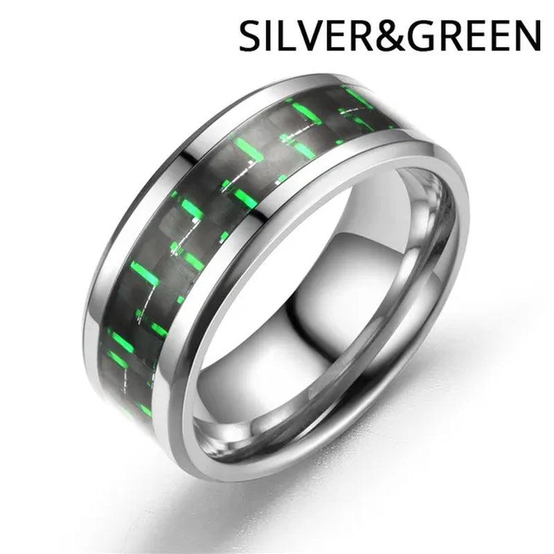 8MM Mens 6 Colors Ceramic Ring Wedding Band with Red Carbon Fiber Inlay Sizes 6 to 13