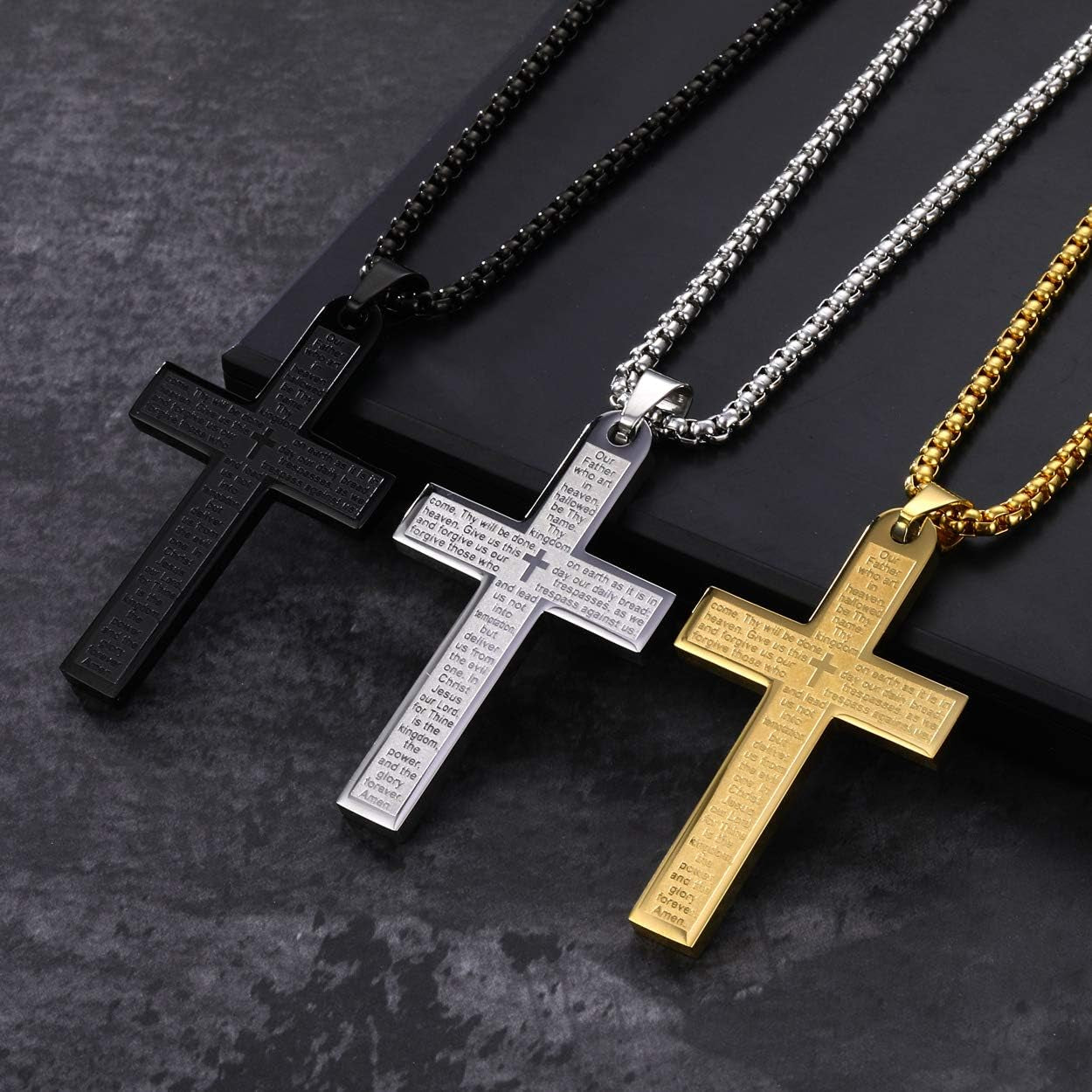Men'S Nail Lord'S Prayer Cross Pendant Necklace for Men Women Stainless Steel Chain 24"