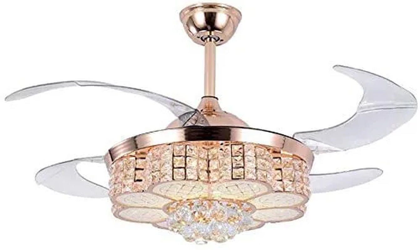 42inch  LED 4 Acrylic Crystal Chandelier Ceiling Light Automatic Retractable Crystal Fan Blade Ceiling Lamp
