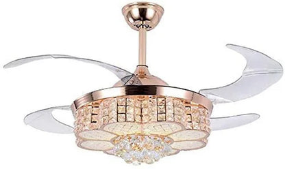 42inch  LED 4 Acrylic Crystal Chandelier Ceiling Light Automatic Retractable Crystal Fan Blade Ceiling Lamp