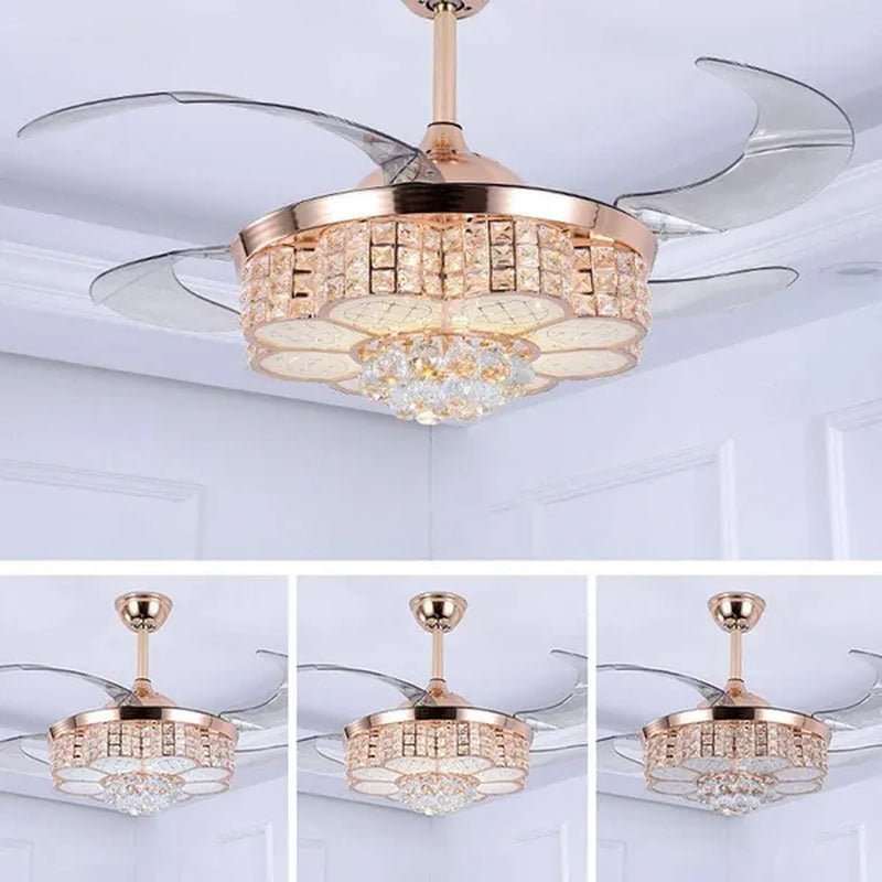 42inch  LED 4 Acrylic Crystal Chandelier Ceiling Light Automatic Retractable Crystal Fan Blade Ceiling Lamp