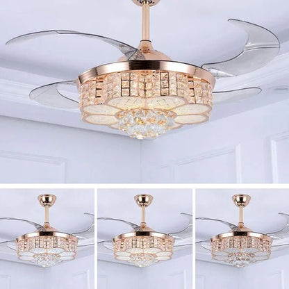 42inch  LED 4 Acrylic Crystal Chandelier Ceiling Light Automatic Retractable Crystal Fan Blade Ceiling Lamp