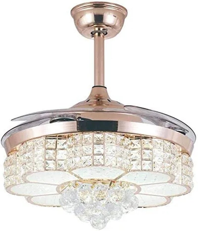 42inch  LED 4 Acrylic Crystal Chandelier Ceiling Light Automatic Retractable Crystal Fan Blade Ceiling Lamp