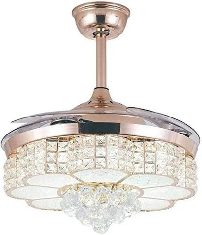 42inch  LED 4 Acrylic Crystal Chandelier Ceiling Light Automatic Retractable Crystal Fan Blade Ceiling Lamp
