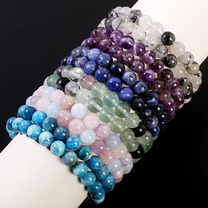 43 Style New 8MM Natural Stone Bracelet / Apatite / Agate /Amethyst /Watermelon /Rose Quartz /Morgan Stone/Malachite/Tiger Eye Fashion Bracelet Unisex - WORLD TIME VISITS