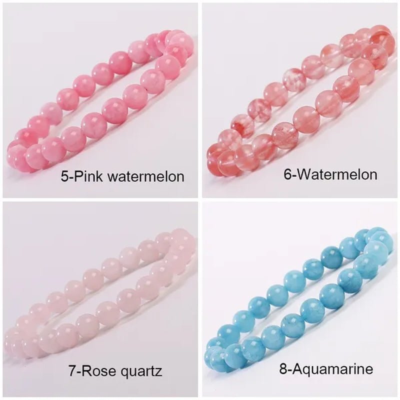 43 Style New 8MM Natural Stone Bracelet / Apatite / Agate /Amethyst /Watermelon /Rose Quartz /Morgan Stone/Malachite/Tiger Eye Fashion Bracelet Unisex - WORLD TIME VISITS