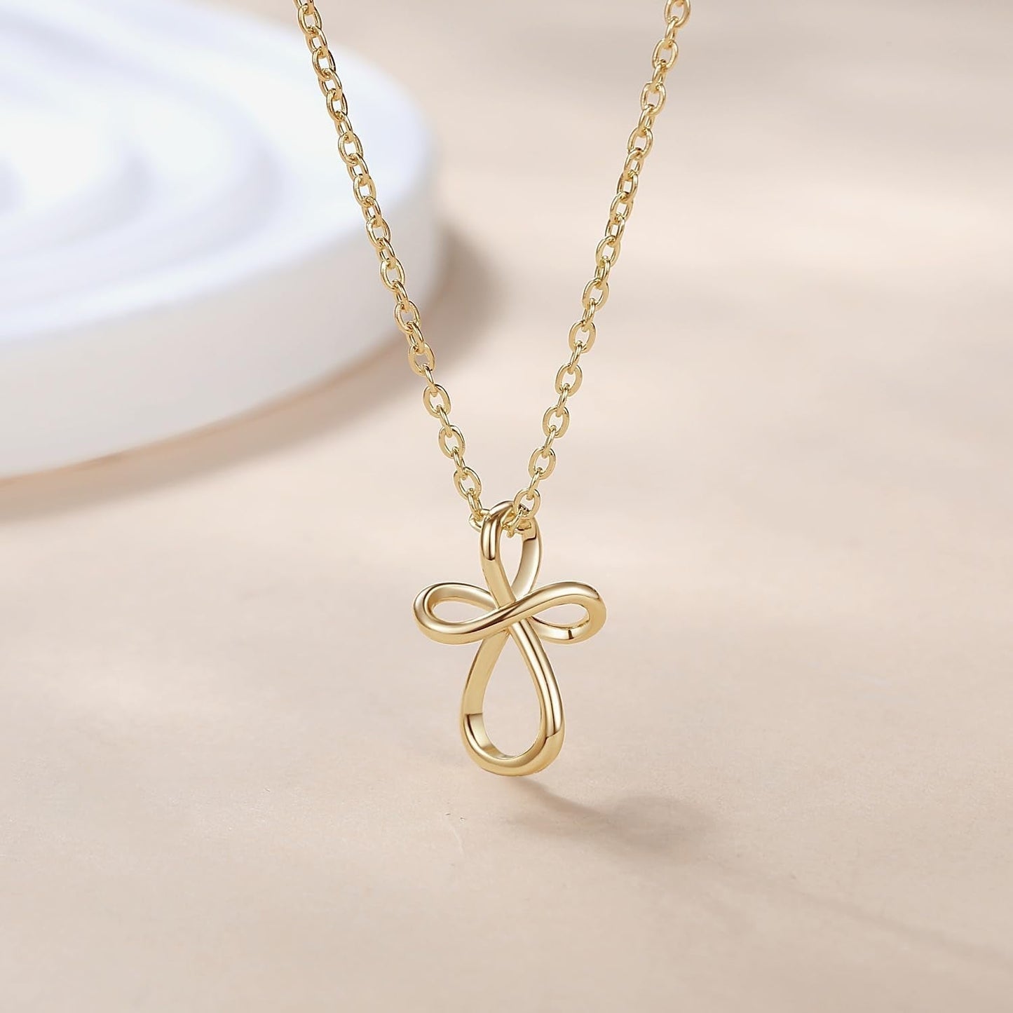Cross Necklace 14K Gold Cross Necklaces for Women Twisted Gold Chain Necklace for Womens Pendant Necklaces 24Mm (18 Inch)