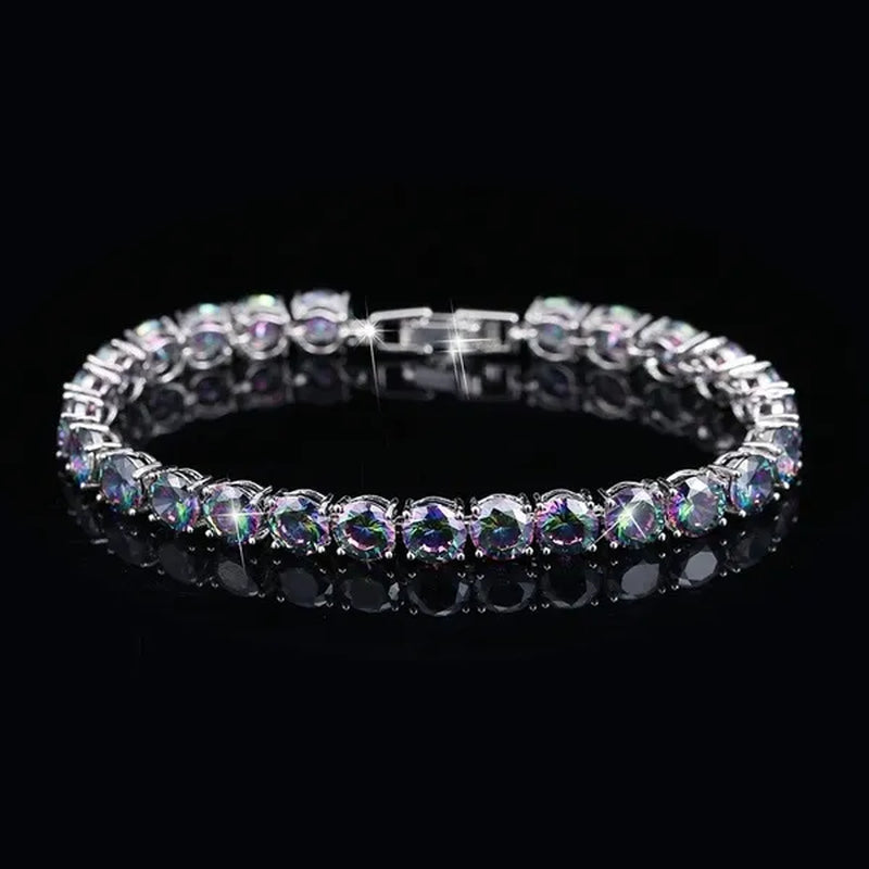 CANDICE Silver Plated Micro Pave round Rainbow Crystal Stone Women Tennis Bracelet for Evening Party Jewelry