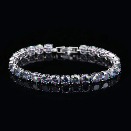 CANDICE Silver Plated Micro Pave round Rainbow Crystal Stone Women Tennis Bracelet for Evening Party Jewelry