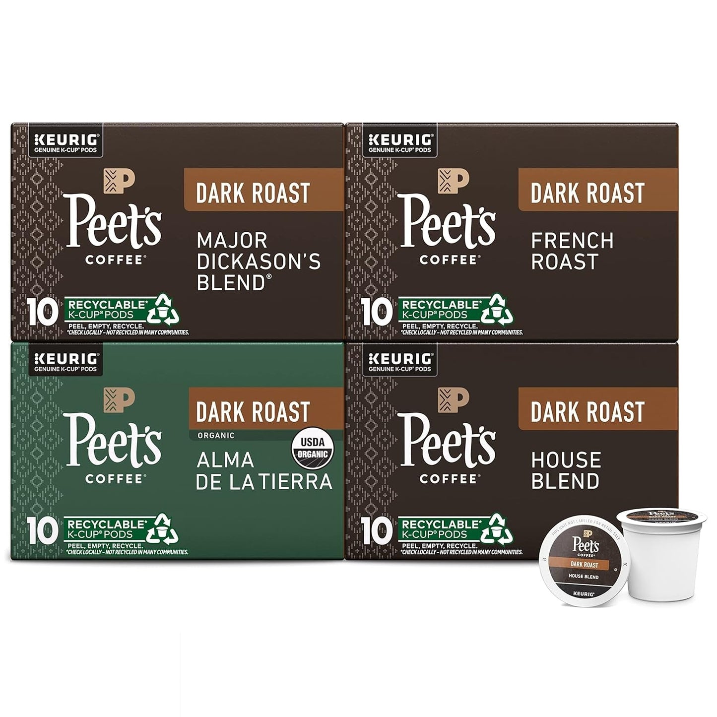 , Keurig K-Cup Pods Dark Roast Variety Pack - Major Dickason'S Blend, French Roast, Organic Alma De La Tierra, House Blend, 40 Count (4 Boxes of 10 K-Cup Pods)