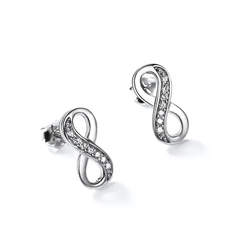 925 Sterling Silver Cubic Zirconia Infinity Symbol Stud Earrings for Women Girls - WORLD TIME VISITS