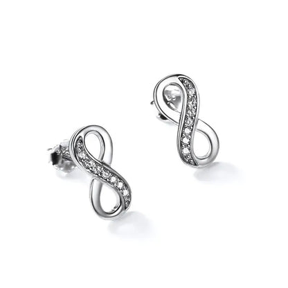 925 Sterling Silver Cubic Zirconia Infinity Symbol Stud Earrings for Women Girls - WORLD TIME VISITS