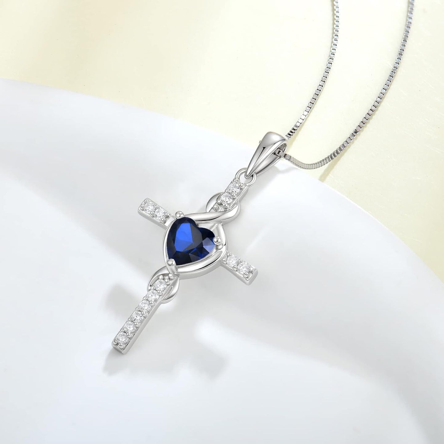 Infinity Cross Necklace 925 Sterling Silver Crucifix Christian Religious Pendant Birthstone Jewelry Gifts for Women