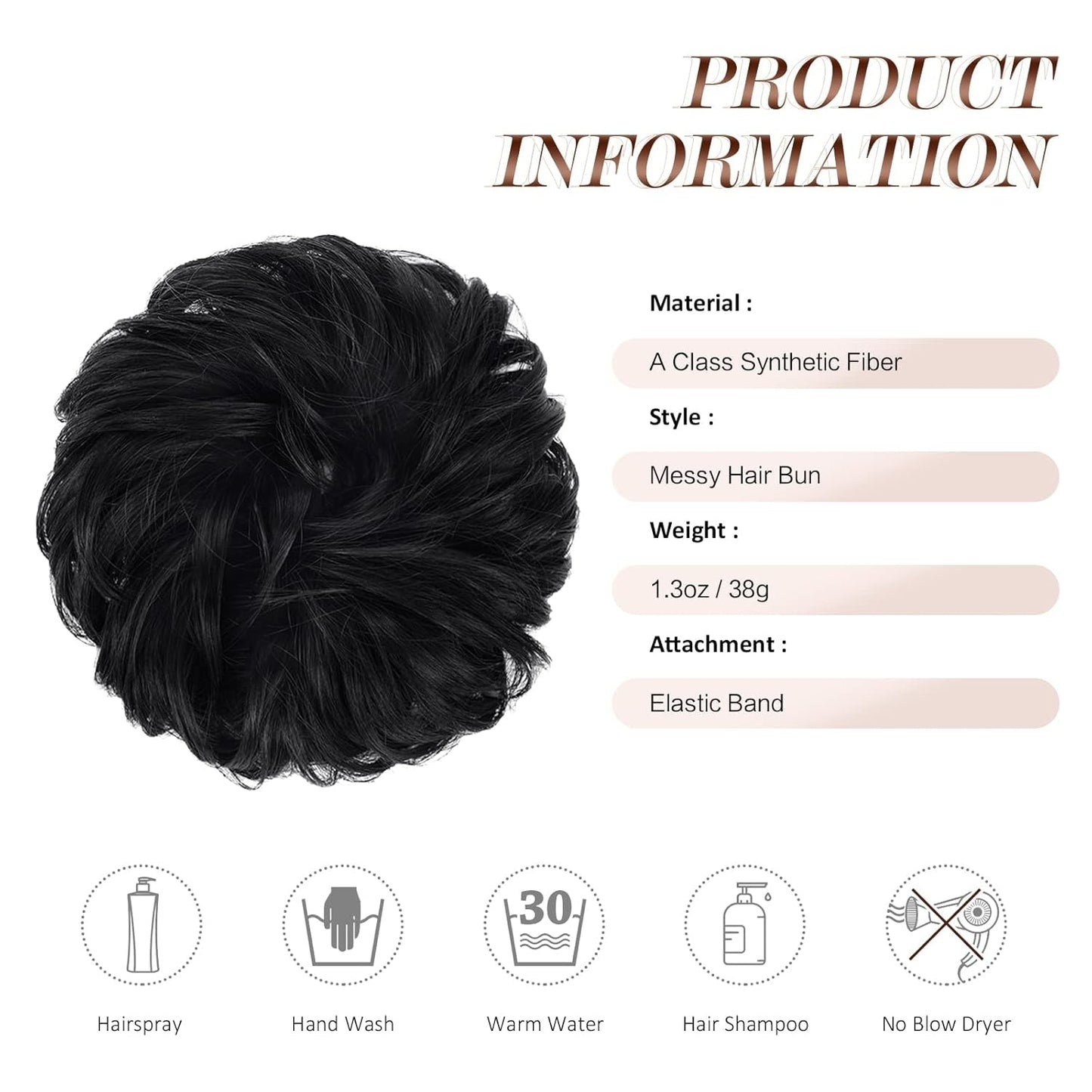 Messy Bun Hair Piece - Elastic Wavy Curly Hair Bun Scrunchies Extensions Synthetic Chignon Hairpieces for Women Girls, Black 1 PCS