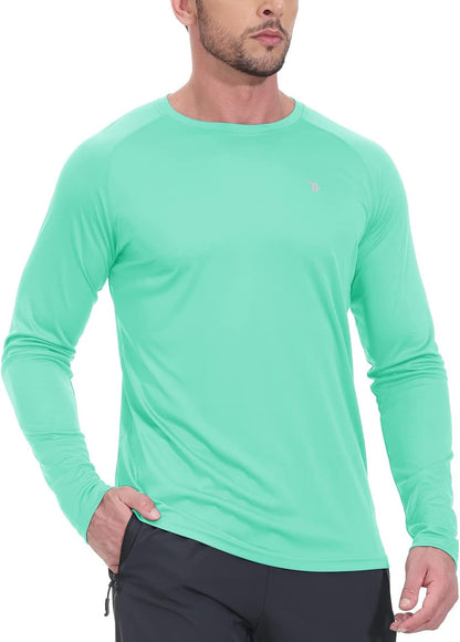 Mens Sun Protection Hiking Shirts Long Sleeve Water UPF 50+ SPF UV Shirts Lightweight Fishing Hiking Swimming