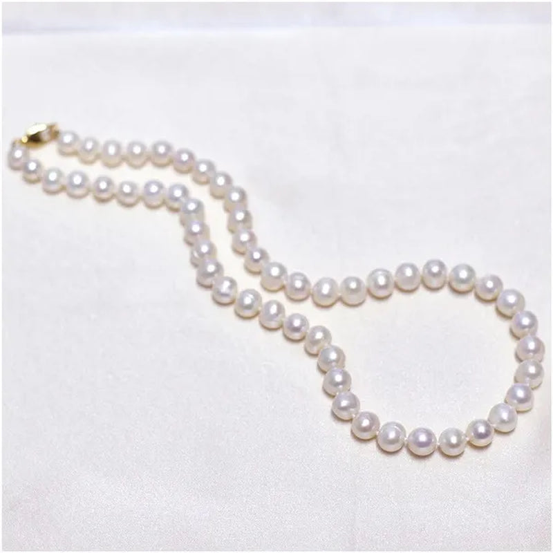Genuine 8-9MM Nearly Round Natural Freshwater Pearl Necklace for Women Birthday Gifts Fine Jewelry - WORLD TIME VISITS