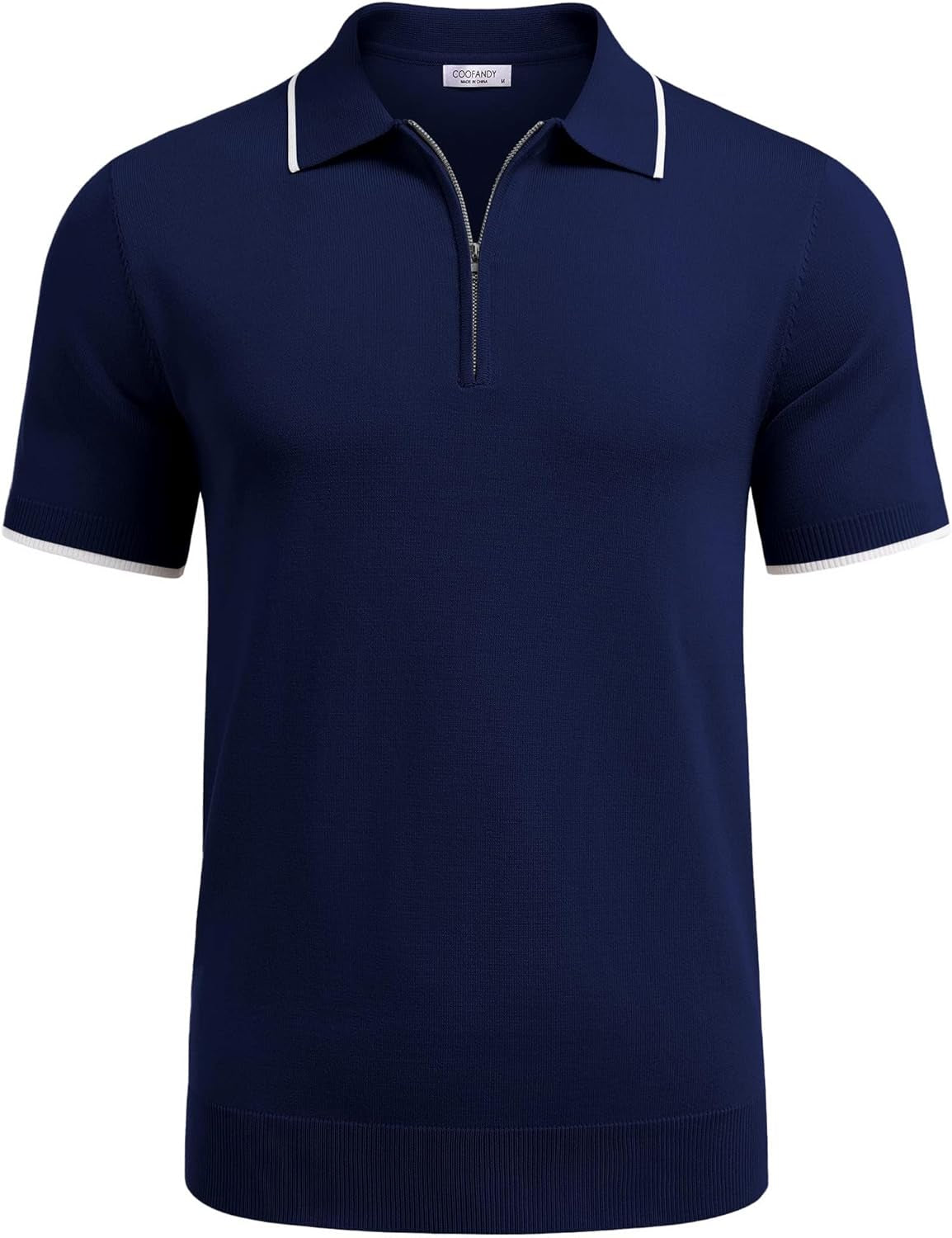 Men'S Zipper Polo Shirt Casual Knit Short Sleeve Polo T Shirt Classic Fit Shirts