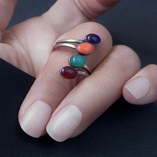 American Indian Retro Marcasite Ring Coral Garnet Amethyst Emerald Ring