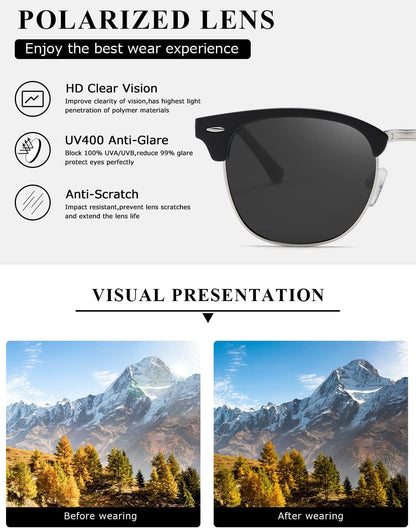 Polarized Sunglasses for Women and Men Semi Rimless Frame Retro Sun Glasses AE0369