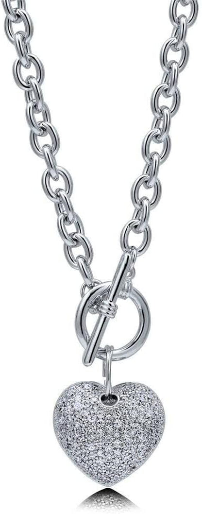 Heart Statement Medium Fashion Anniversary Toggle Pendant Necklace for Women (Gold-Tone, Silver-Tone)