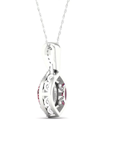Gemstone 10K White Gold Marquise Cut Ruby 1/20 CT TW Diamond Halo Pendant Necklace