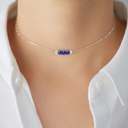 Dainty Real Lapis Lazuli Crystal Pendant 925 Sterling Silver Choker Collar Necklace and Healing Chakra Crystal Stone September Birthstone Handmade Necklace Collar Jewelry Gift for Women Teen Girls
