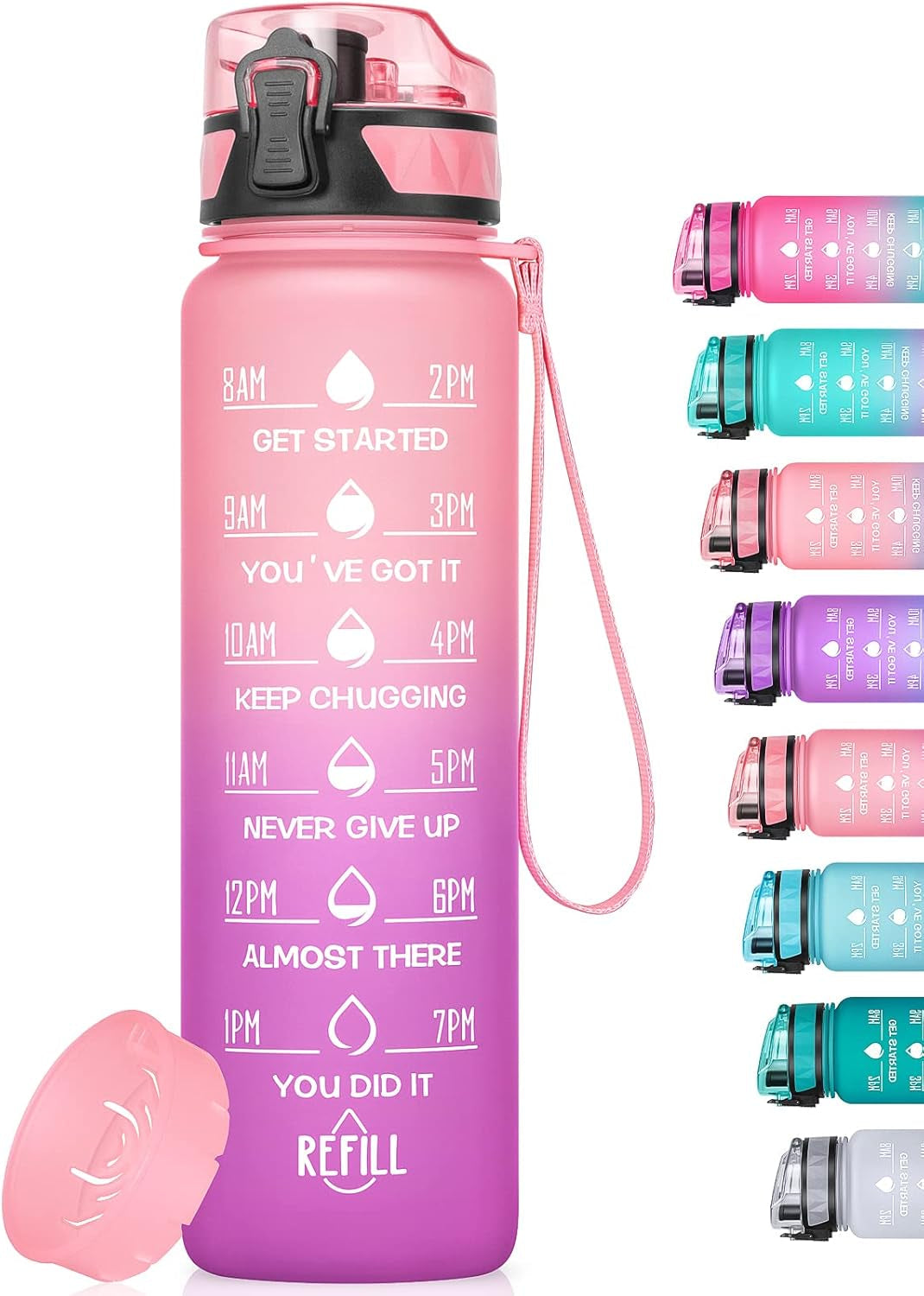 Motivational Water Bottle with Time Marker, 32 Oz (950 Ml), Bpa-Free Plastic, Easy Drink Straw, Fits Cup Holder - WORLD TIME VISITS