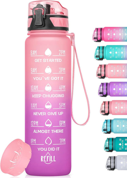 Motivational Water Bottle with Time Marker, 32 Oz (950 Ml), Bpa-Free Plastic, Easy Drink Straw, Fits Cup Holder - WORLD TIME VISITS