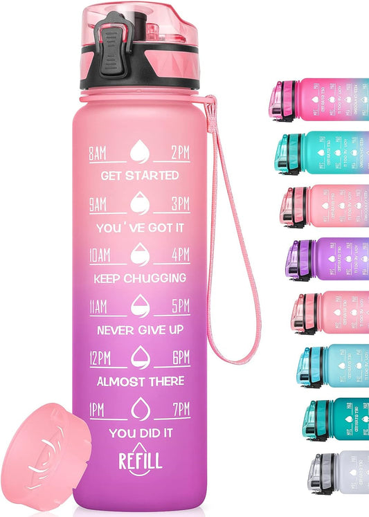 Motivational Water Bottle with Time Marker, 32 Oz (950 Ml), Bpa-Free Plastic, Easy Drink Straw, Fits Cup Holder - WORLD TIME VISITS