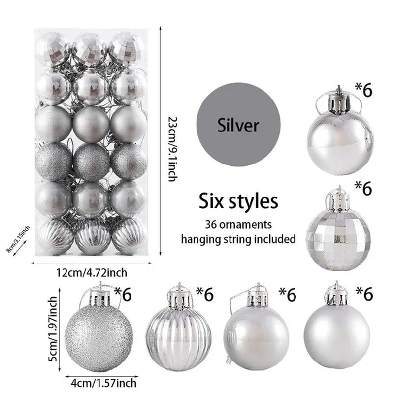 36Pcs/Box 4CM Glitter Christmas Balls Xmas Tree Hanging Pandent Balls Rose Gold Silver Green Red Blue New Year Christmas Home Decor