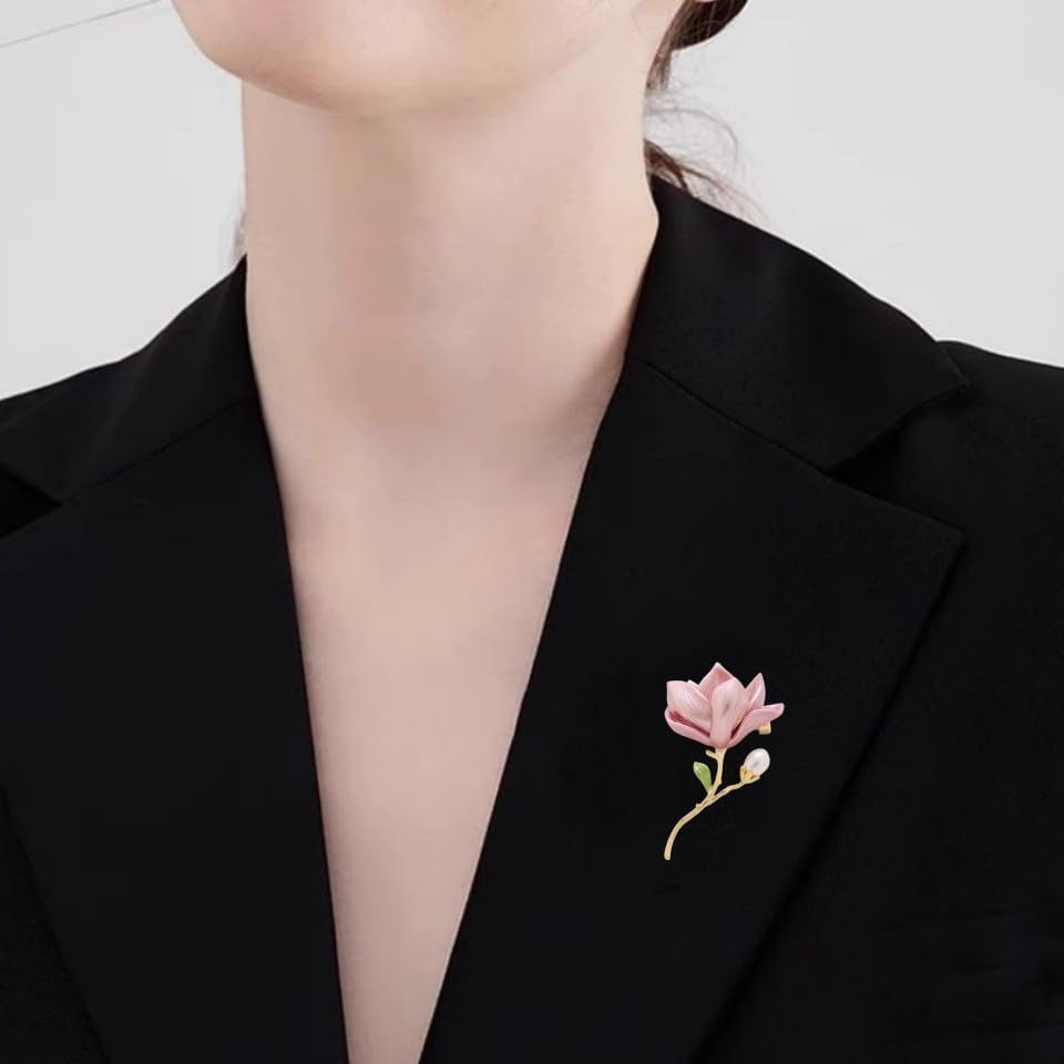 Magnolia Flower Brooch for Women - Elegant Fashion Pin for Jackets, Dresses, Coats & Accessories