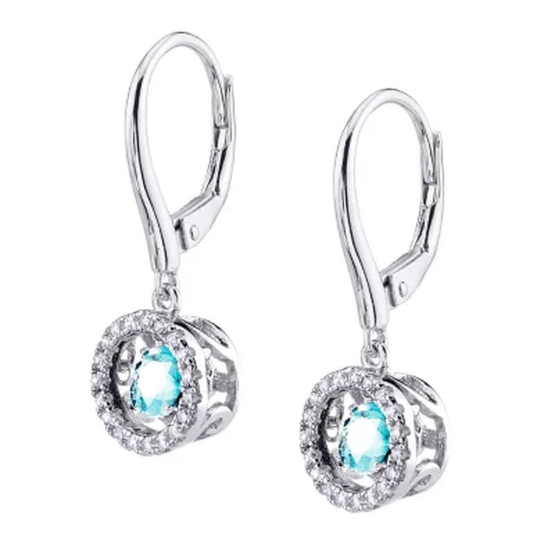 Dancing Aquamarine and Lab Created White Sapphire Pendant and Earring Set in Sterling Silver